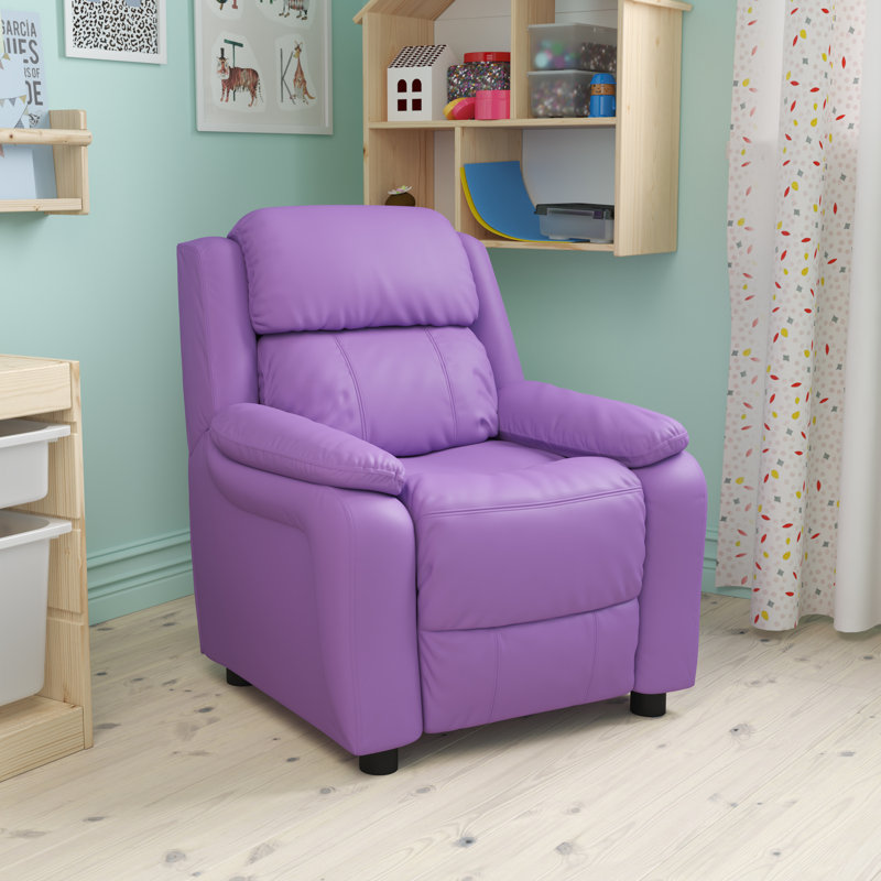 Degeorge Deluxe Padded Contemporary Kids Recliner with Storage Arms, Lavender Vinyl