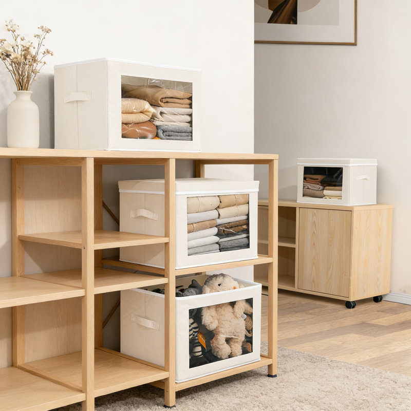 Bacs de rangement empilables avec couvercles et fenêtre transparente - Boîtes de rangement pliables en tissu pour placard, garde-robe et rangement