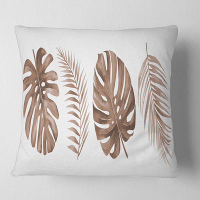 Tropical Monstera And Palm Leaf In Terracotta - Traditional Printed Throw Pillow
