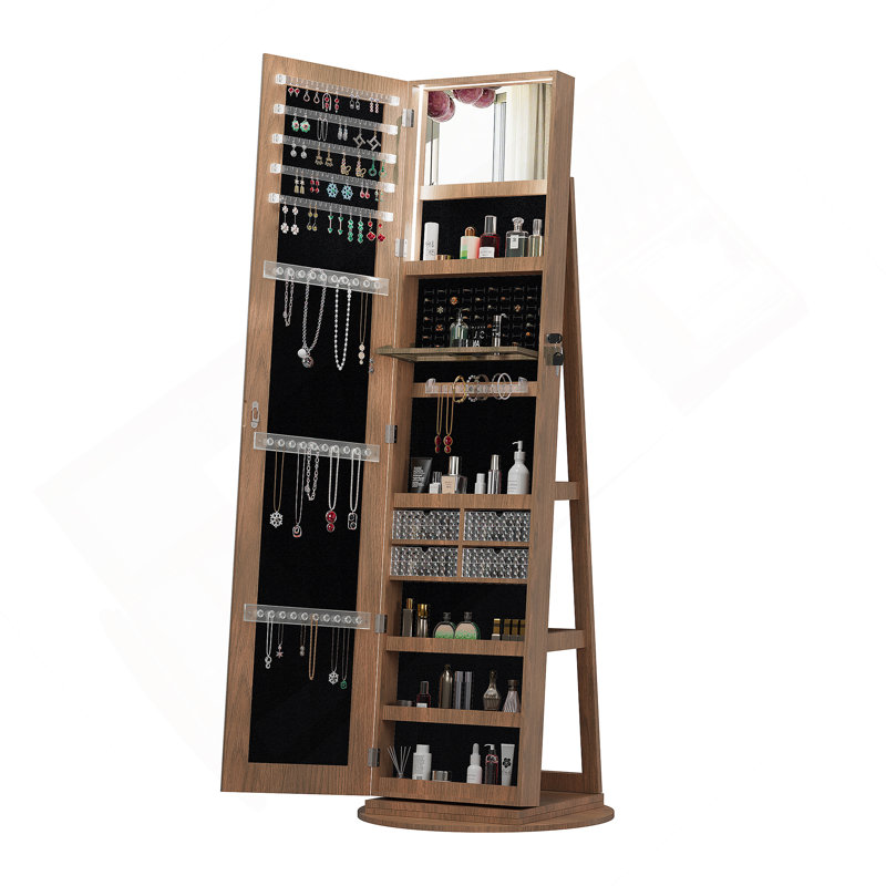 Armoire verrouillable pivotante à 360 ° avec miroir pleine grandeur, Noyer