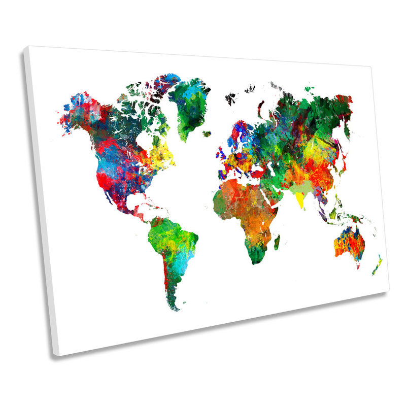 World Map Multi Coloured - Wrapped Canvas Print, 30.5cm H x 45.7cm W x 2cm D
