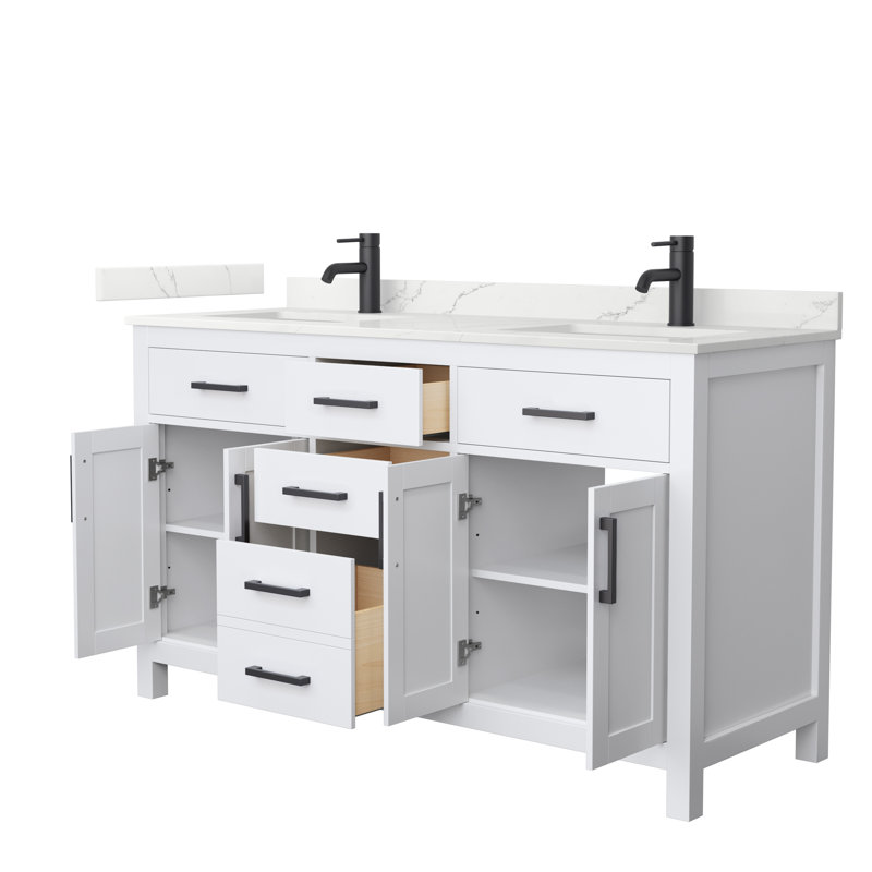 60 in. Double Vanity, White, Matte Black, Giotto Quartz