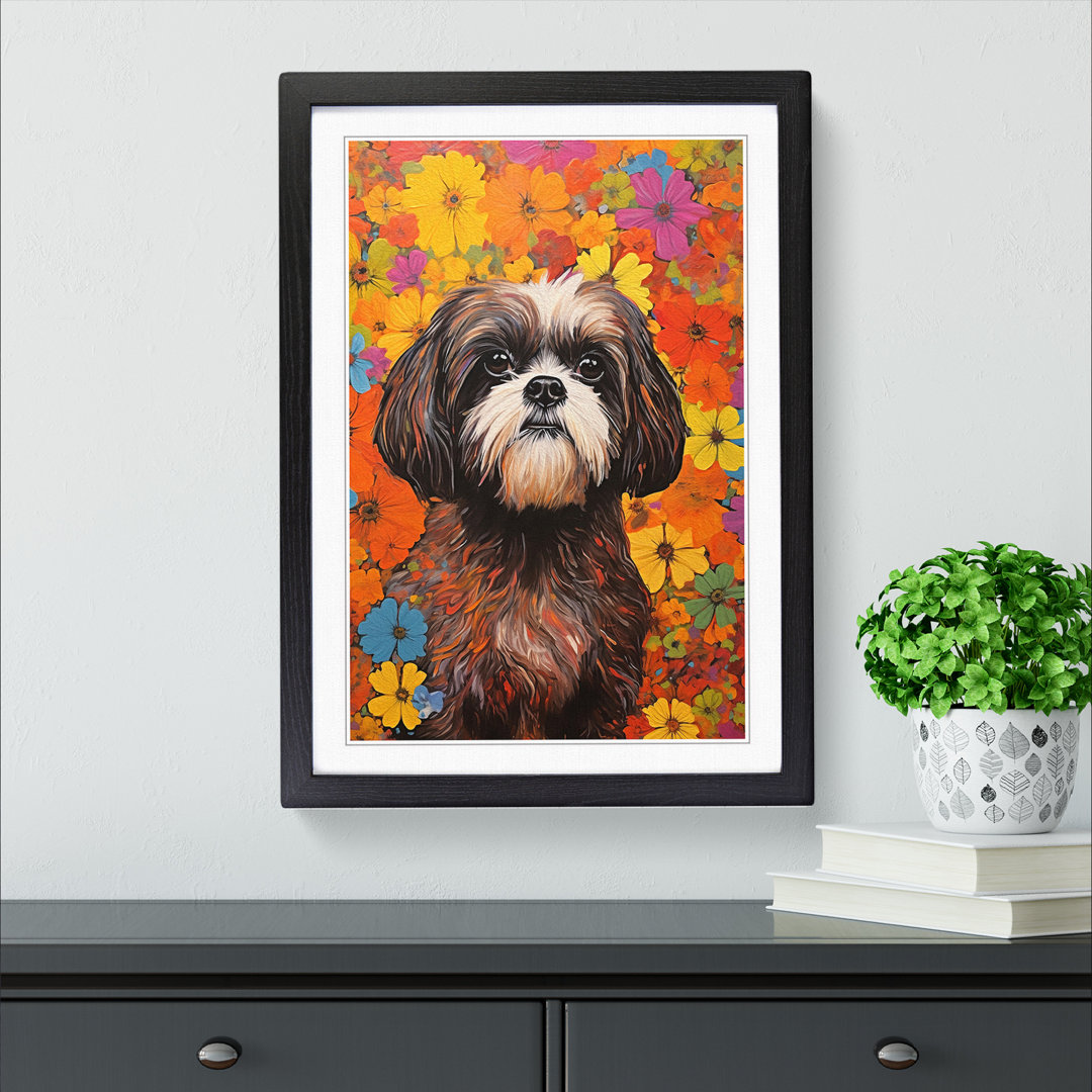 Shih Tzu Colour Field - Single Picture Frame Print on Wood
