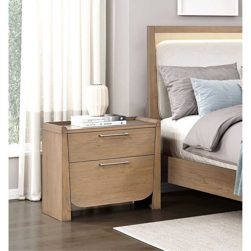 Table de chevet moderne en bois brun clair 1Pc avec tiroirs de rangement