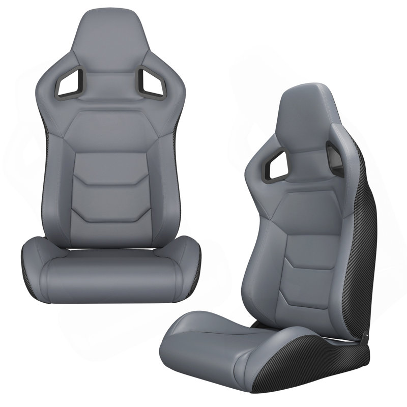 2PC Universal Bucket Racing Seats Stitch PVC Leather Reclinable Carbon Look Leather  With Adjustor Slider(Not Including Seat Bracket ) 1 Box Of 2 Pieces