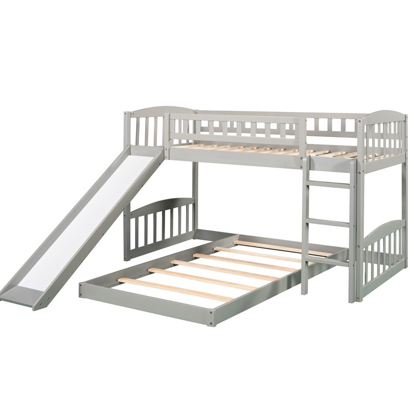 Gray Twin Over Bunk Bed With Slide - Quality Solid Wood Build For Fun And Function In Includes Enhanced Functionality