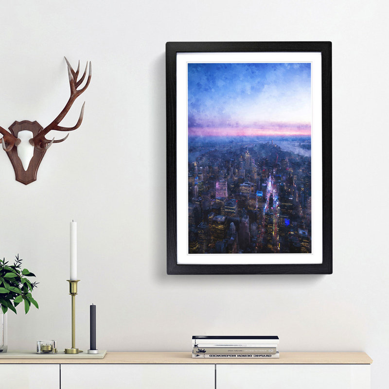 Sunset in Manhattan New York - Picture Frame Graphic Art Print, 33cm H x 24cm W x 2cm D, Black Framed