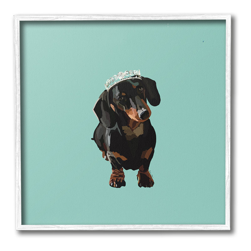Teckel portant une tiare, estampe numérique par Amelia Noyes, Giclée encadrée blanc bord de mer, H 17 po x l 17 po