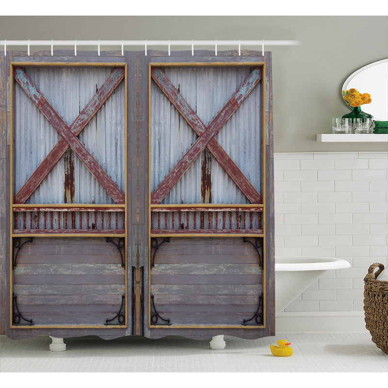 Rideau de douche en bois planche et crochets Asuka, H 75 po x l 69 po