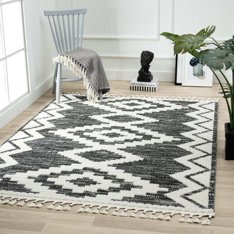 Tapis noir / blanc Lauri Southwestern, Rectangle 5 pi x 7 pi