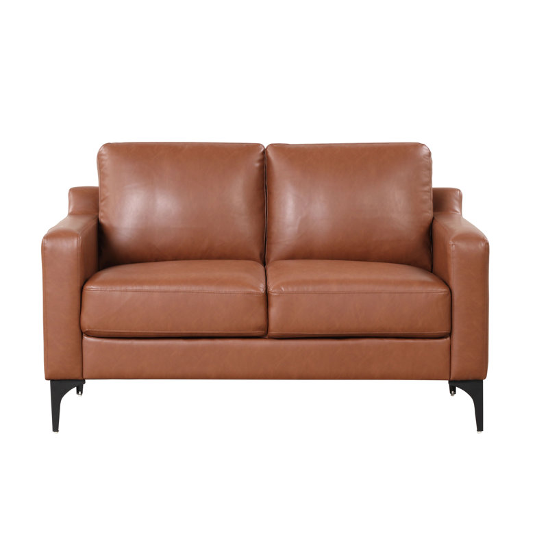 Turner 55.5" Square Arm Faux Leather Loveseat, Brown/Black