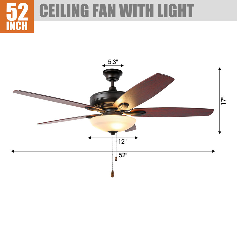 52" Oil Rubbed Bronze Ceiling Fan with Walnut Blades and LED Light