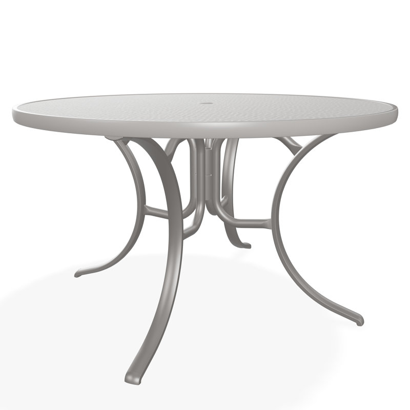 48" Round Hammered Marine Grade Polymer Outdoor Dining Table with Umbrella Hole, Gray/Warm Gray