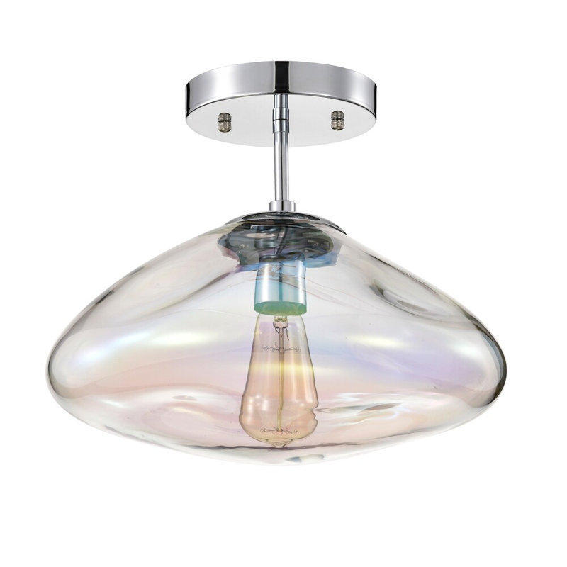 Einar Moulded Glass Shade Semi-Flushmount Ceiling Lamp, Chrome, Clear