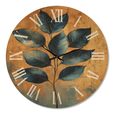 Feuilles d'or saphir I - Grande horloge murale glamour en bois