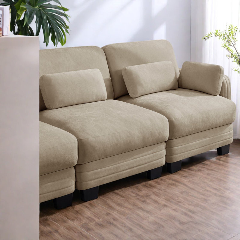Canapés d'angle à compression, causeuse modulaire moderne en chenille camel pour petits espaces