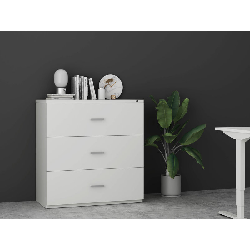 My-Hite Metal with Lateral Filing Cabinet 3 Drawers, Interlock System, Tipover Restraint Device, White