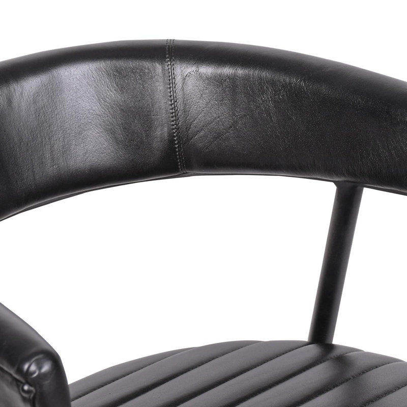 49cm H Genuine Leather Upholstered Dining Chair, Black