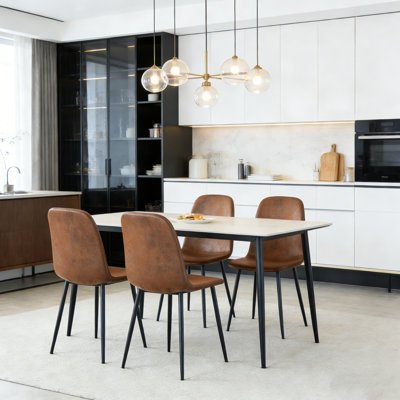 Mid-century Modern Dining Chair, Upholstered Kitchen Chairs With Metal Legs