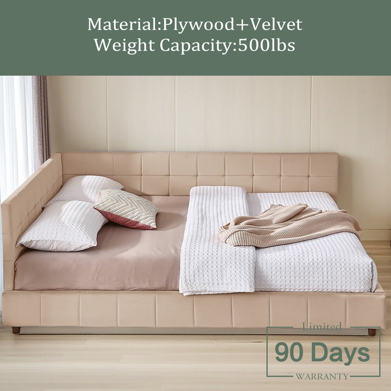 Queen Size Upholstered Tufted Bed Frame, Sofa Bed Frame With Comfortable Backrest And Armrests, Queen Size Bed For Bedroom, Living Room,Velvet