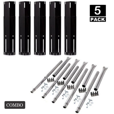 Quickflame 5-Pack Adjustable Grill Heat Plates and Burner Tubes for Gas Grill, Porcelain Steel