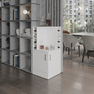 42" Tall White Corner Liquor Cabinet - Modern With 8 Bottle And Double Door Wine Bar Living Room