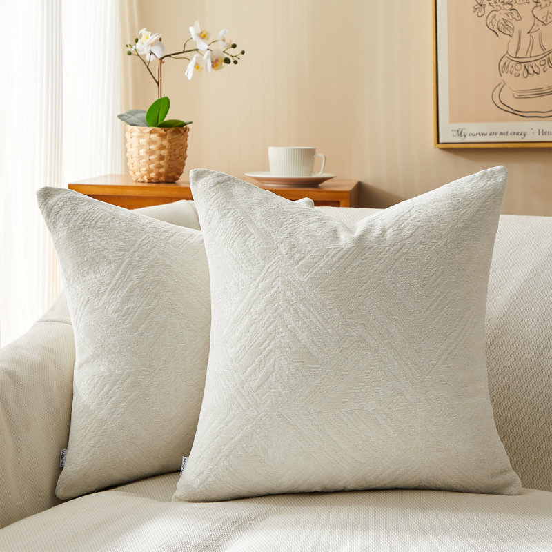  Chenille Throw Pillow Cover, 18" x 18" x 1", Cream