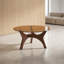Table basse ronde de style Mid-Century en verre ambré, fini noyer, 31,5 po