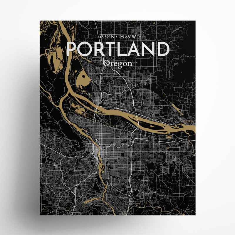 Portland City Map in Luxe 1 Piece Wall Art, 20cm H x 16cm W x 0.05cm D
