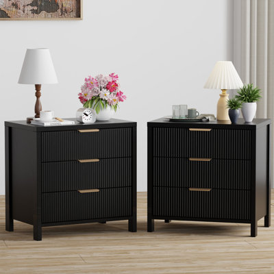 Modern Fluted Bedside Table with 3 Drawers by Latitude Run