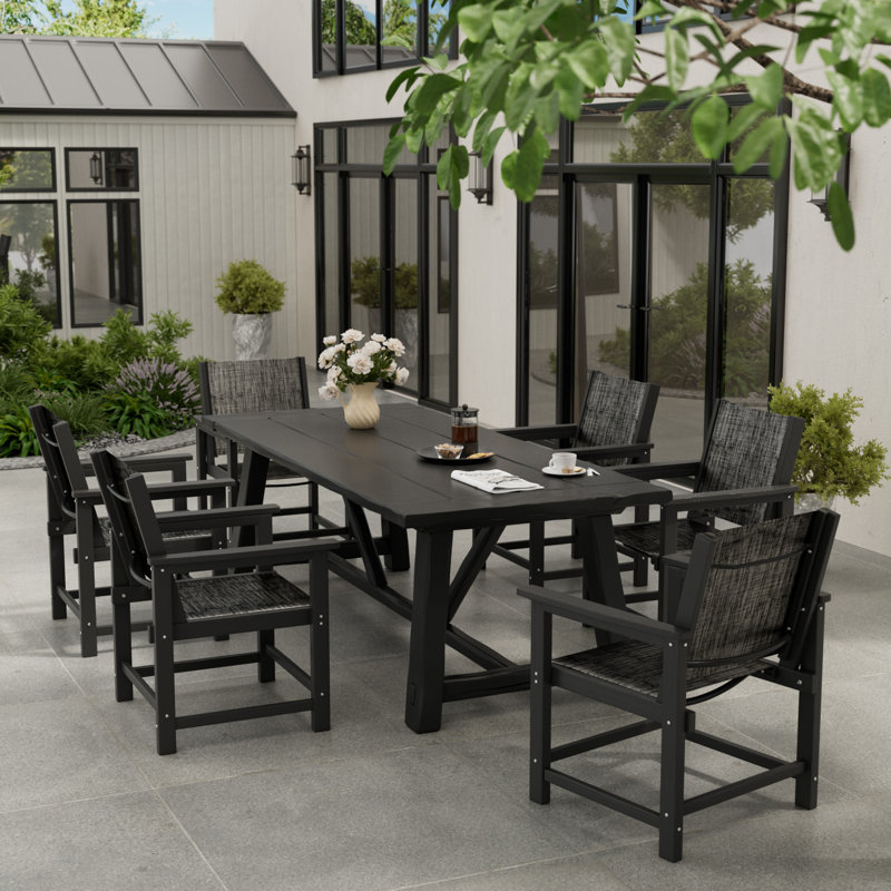 Set of 6 HDPE Outdoor Dining Chairs – Weather-Resistant, Black