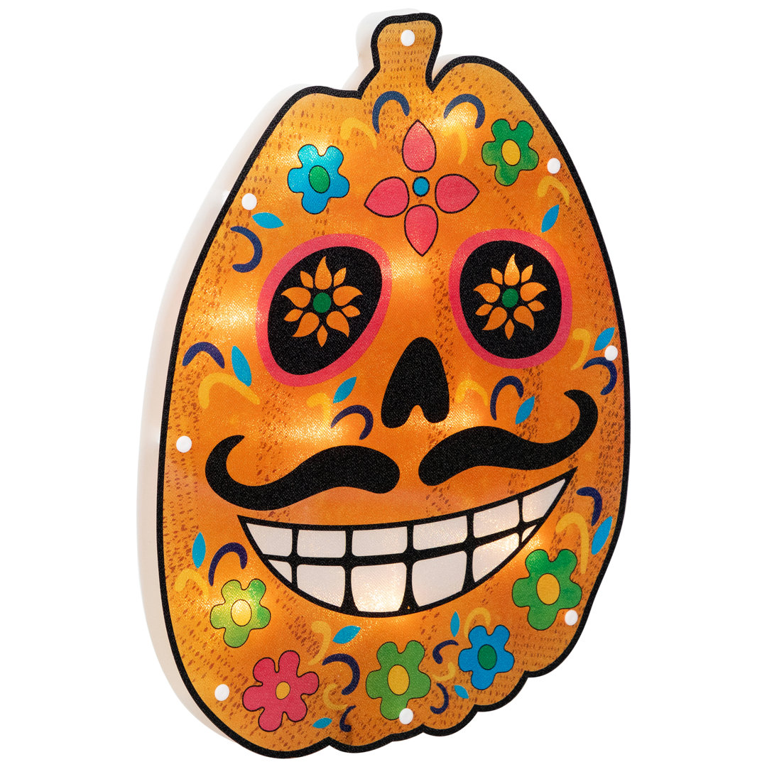 15" Lighted Sugar Skull Pumpkin Halloween Window Silhouette Northlight Seasonal