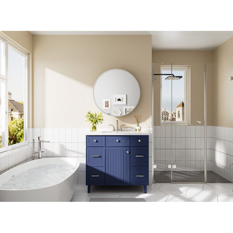 Gervon Round Wall Mounted Medicine Cabinet with Shelves, 26" H x 26" W x 6" D, Brushed Nickel