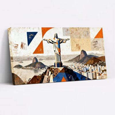 Christ The Redeemer Brazil Flag Abstract Art Canvas Wrapped Wall Art Set Of 1