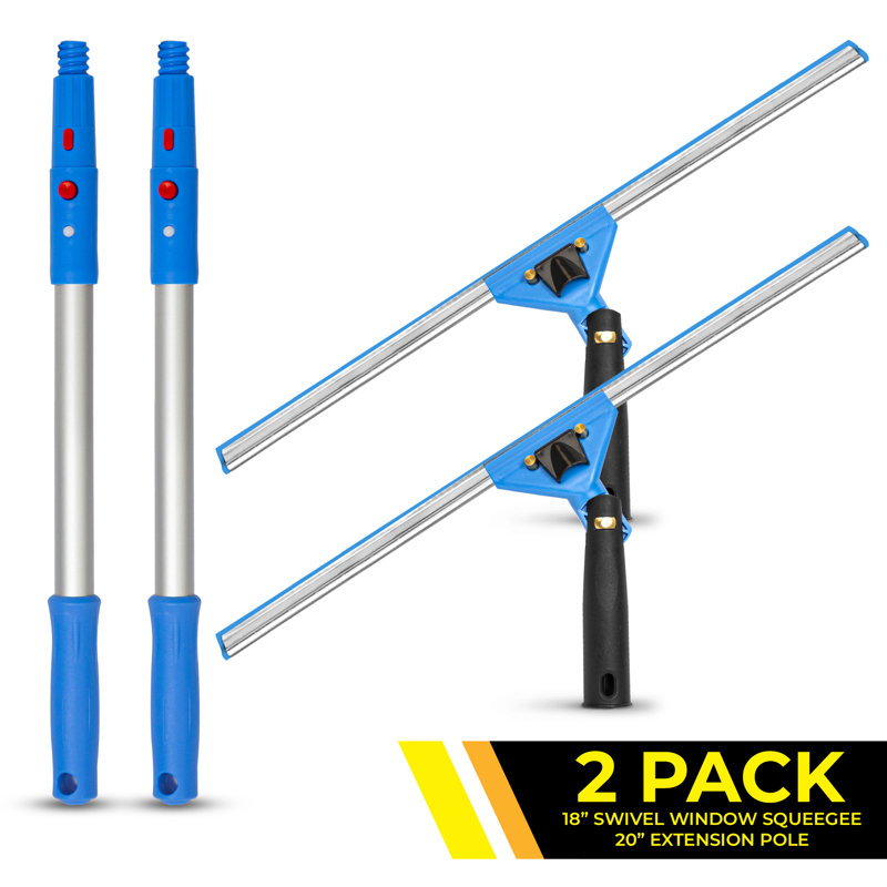 Window Washing Kit with  Swivel Window Squeegee and  Pole, 2 Pack, 20" L x 18" W x 1" D