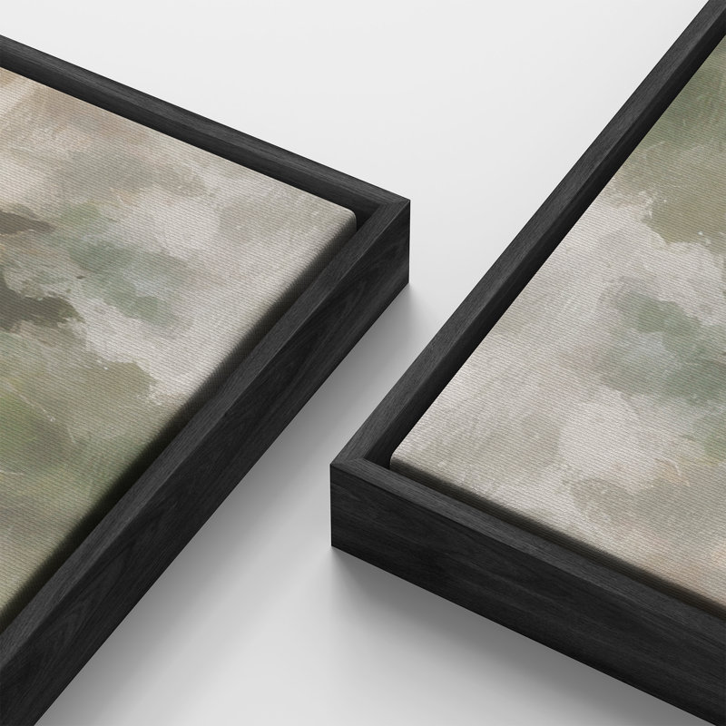 Extra Large Green Neutral Abstract Nature Inspired Framed Canvas Print Wall Art, Black, 60" H x 30" W