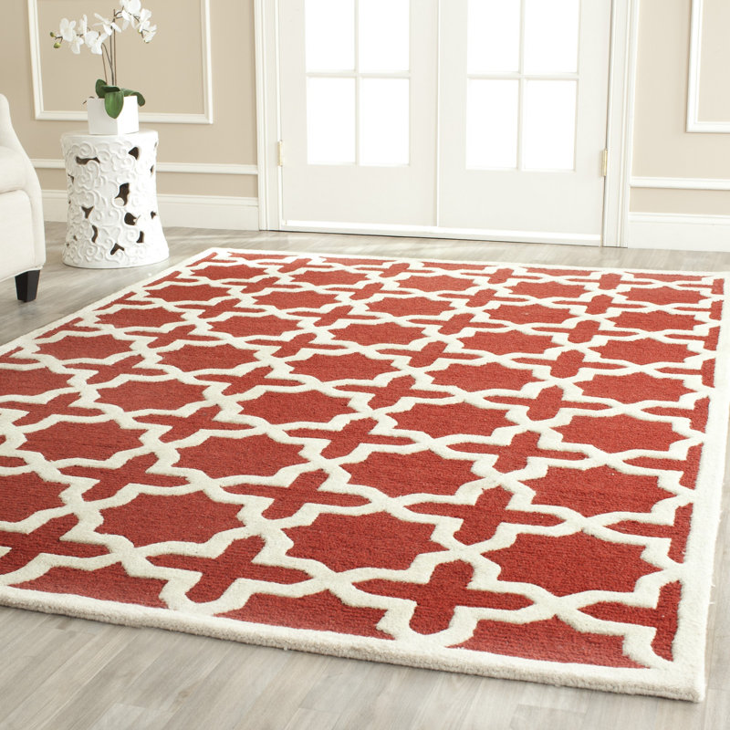 Tapis rouille en laine touffeté à la main à motif géométrique, Rectangle 2 pi 6 po x 4 pi