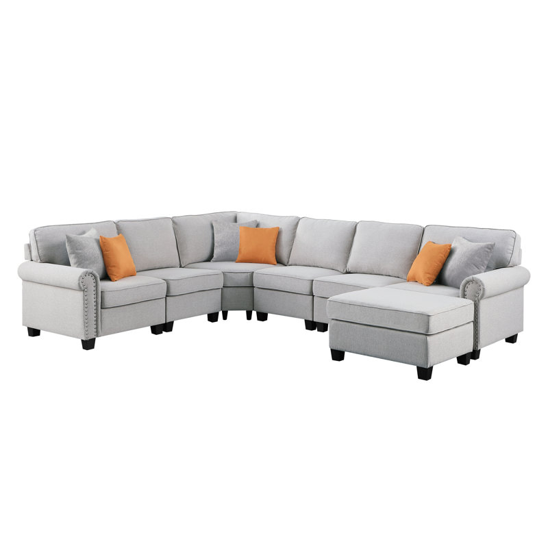 Canapé modulaire réversible en coin avec repose-pieds Sherburne, Mélange de polyester - gris clair