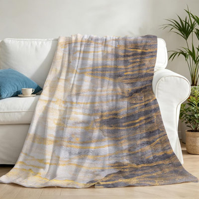 Gold Ultra Soft Flannel Fleece Throw Blanket,Grey and Black Colors Single-Sided Print