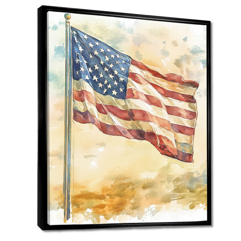 «Vintage Usa Flag Memories II», art mural grand drapeau des États-Unis, Noir, Reproduction avec cadre flottant