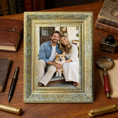 Cadre photo orné antique 3 pièces 5 "x 7" avec support de table et crochets muraux