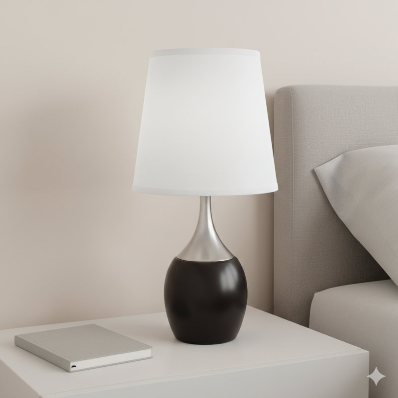 Grande lampe de table en métal à finition espresso 24 po avec abat-jour blanc