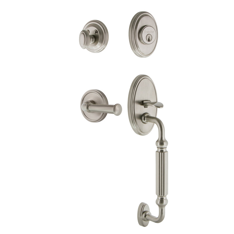 Georgetown Handleset with Single Cylinder Deadbolt and F Grip with Georgetown Lever, Antique Pewter, 2.375"