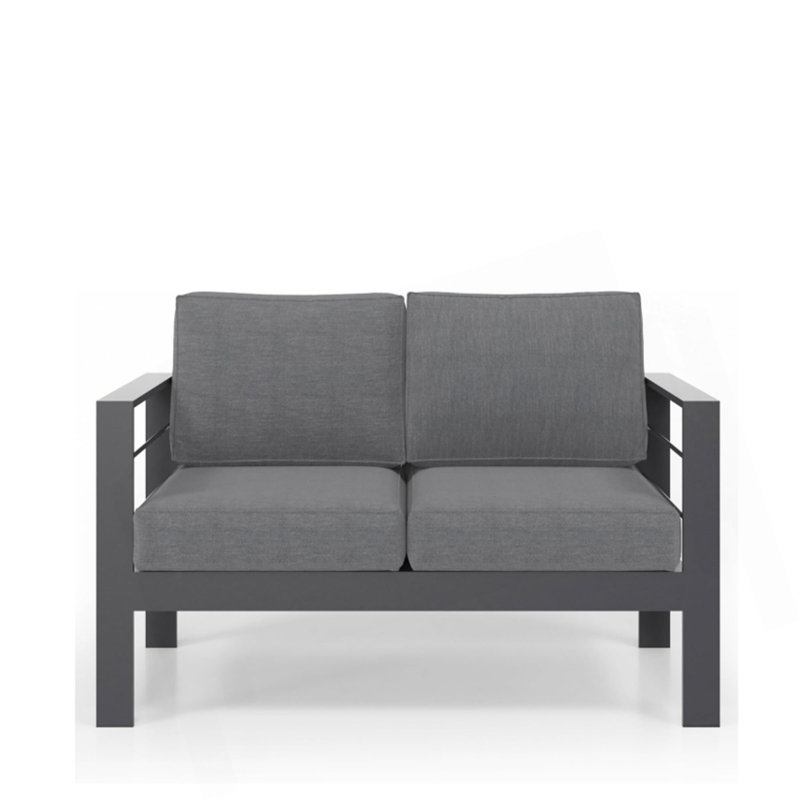 50" All-Weather Aluminum Patio Loveseat with Cushions & Frame, Gray, Dark Gray