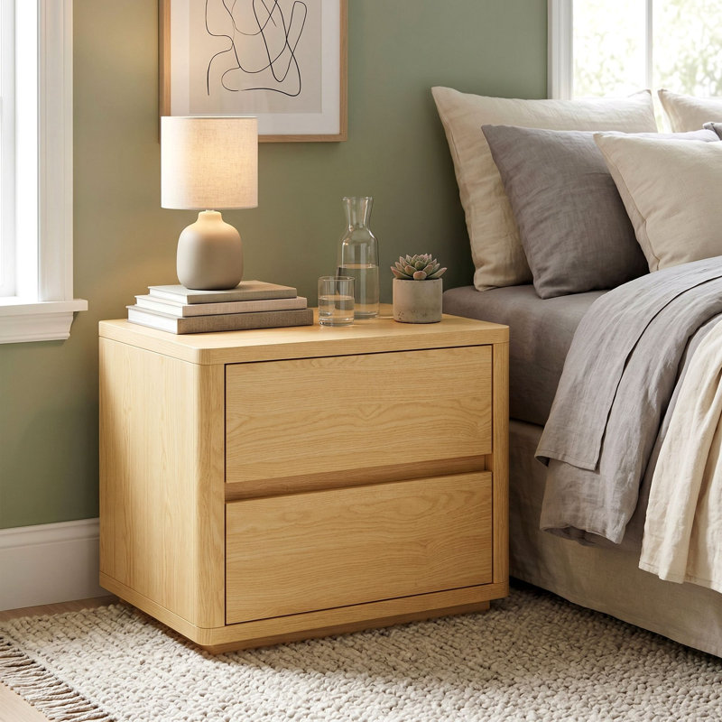 21.7''W*15.6''D*18.3''H Minimalist Light Wood Modern 2-Drawer Nightstand with Smooth-Gliding Drawer Rails, Side Table With Ample Storage, End Table For Bedroom, Living Room