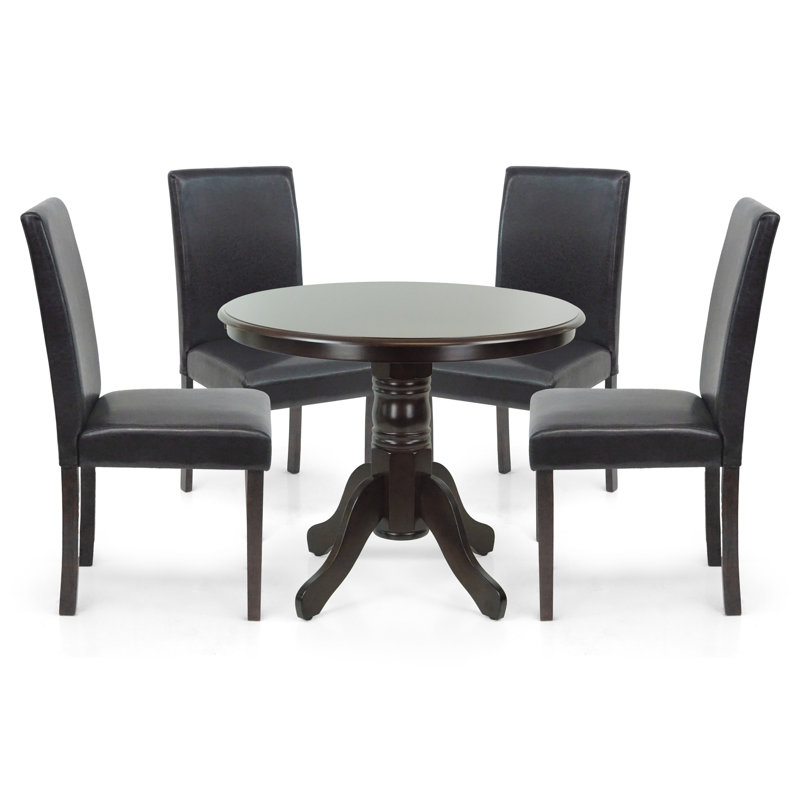 Ensemble de table de salle à manger 5 pièces, 4 chaises rembourrées en bois massif Falabella, Noir, noir, noir, noir