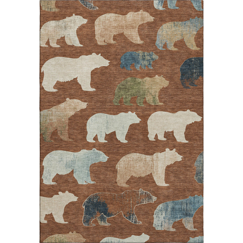 Premium Machine Washable Mayfield AMF2338 Lodge Rug, Paprika, 10' x 14'