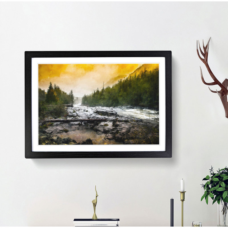 Mountain Stream View - Picture Frame Graphic Art Print, 24cm H x 33cm W x 2cm D, Black Framed