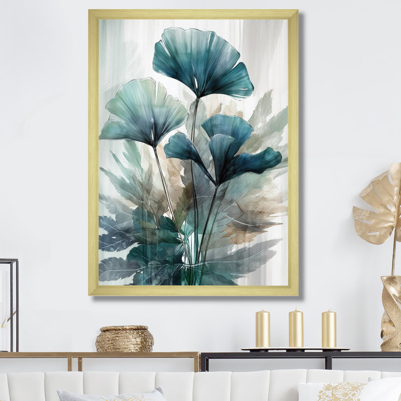 Feuilles de palmier tropical Ginkgo II - impression, H 20 po x l 12 po x P 1 po, Encadrement doré
