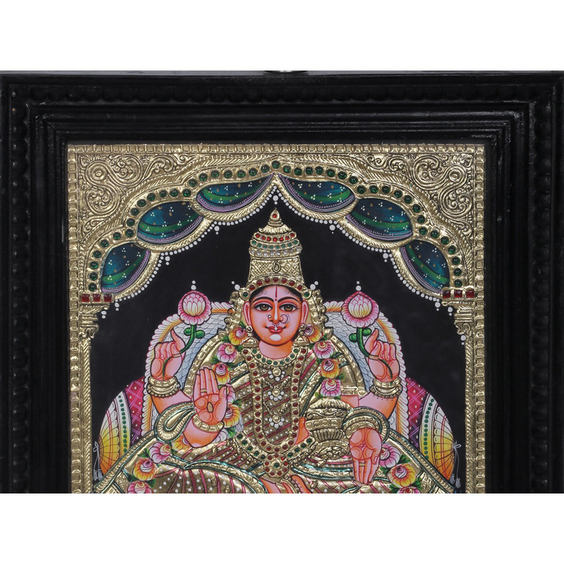 Peinture 15 "Dhan Lakshmi Tanjore | Couleurs traditionnelles avec or 24 carats | Cadre en bois de teck